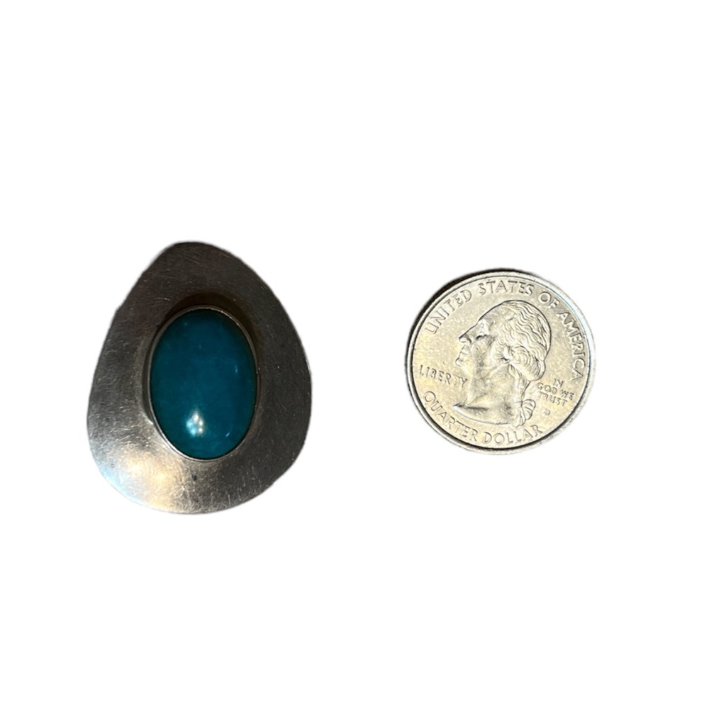 Vintage Taxco Turquoise Sterling Silver Clip On Earrings - Picture 4 of 4